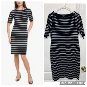 Lauren Ralph Lauren blue navy and White Striped Midi Dress size L